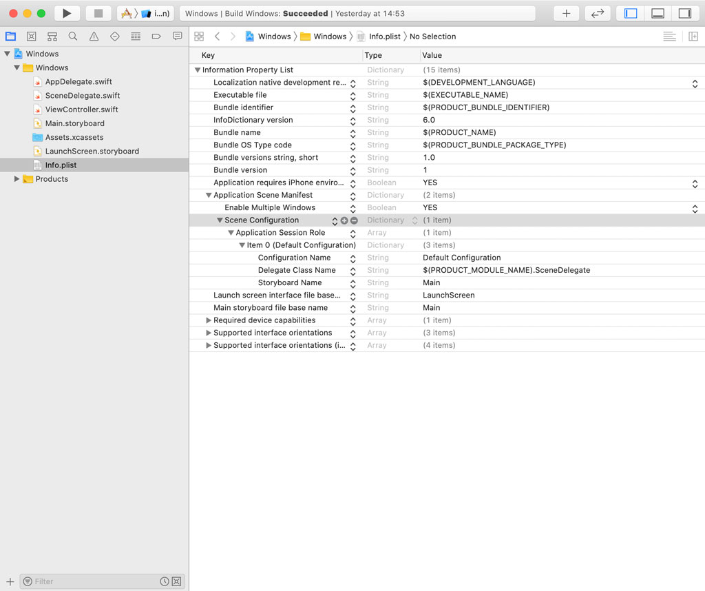The Info.plist of a Scene-Based Project